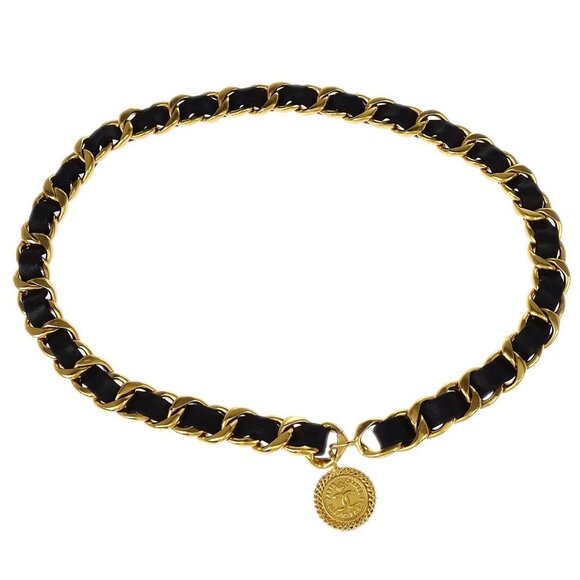 Chanel Chain Belt Medallion Gold Black Small Good - Picture 1 of 4
